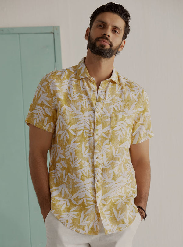 Tropical Mustard Linen Shirt
