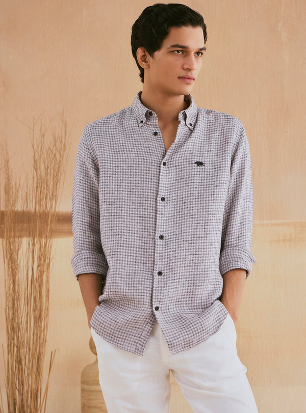Flint Khaki Check Linen Shirt