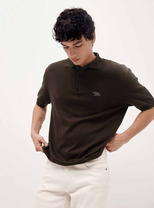 Wood Brown Cotton Polo