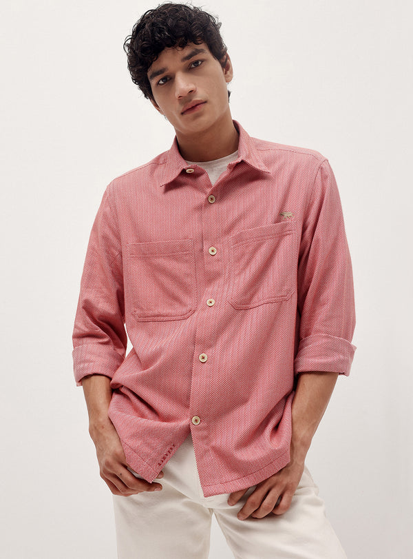 Valencia Red Cotton Melange Overshirt