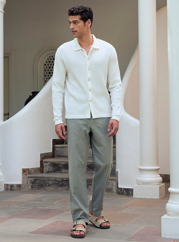 Iceberg White Cotton Micro Chevron Shirt