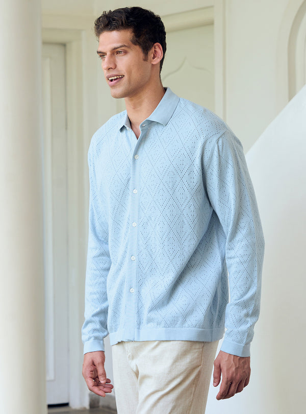 Sail Blue Cotton Pointelle Shirt