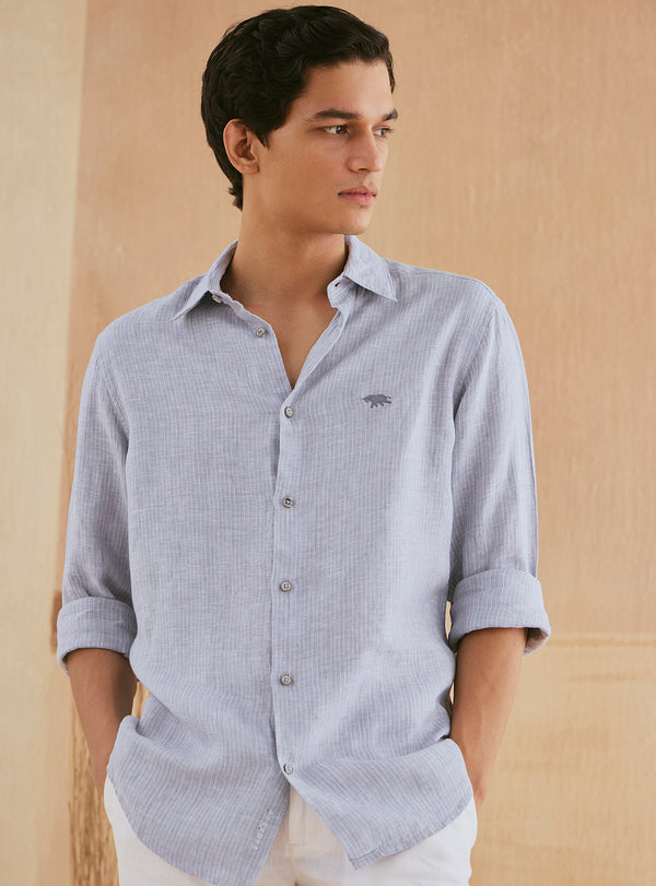 Lavender Grey Stripe Linen Shirt