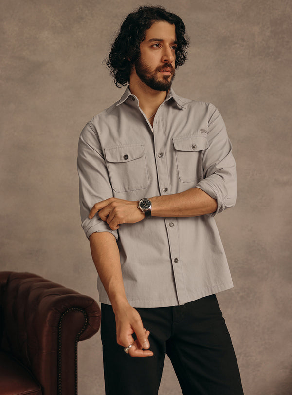 Bronco Grey Cotton Canvas Overshirt