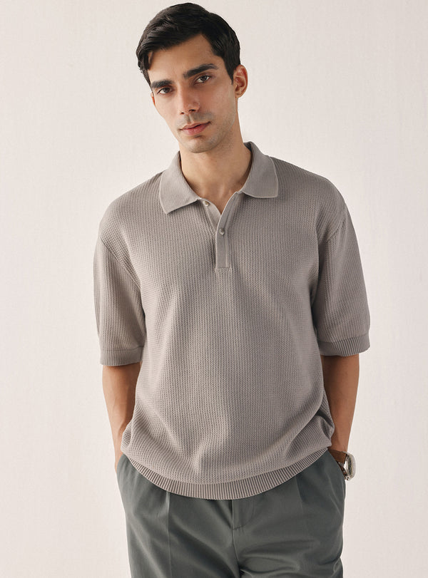 Nomad Grey Cotton Textured Polo