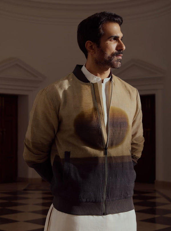 Umber Silk Cotton Bomber Jacket