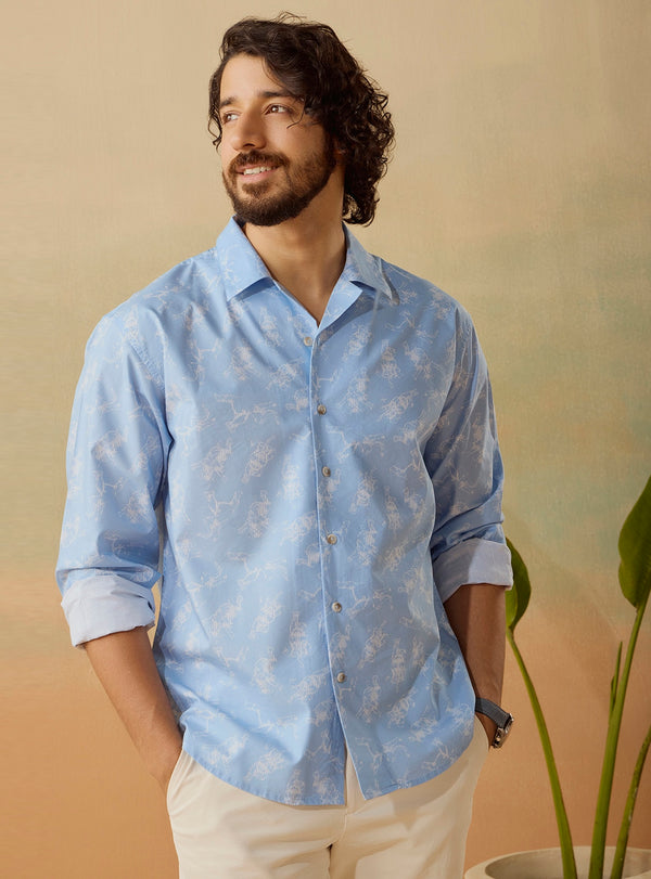 Blue Dance Cotton Tencel Poplin Print Shirt