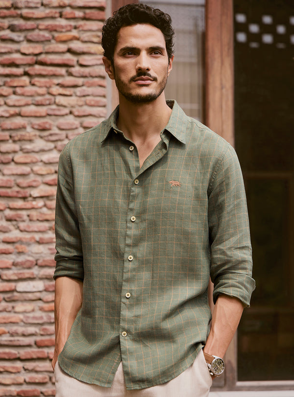 Gold Emerald Linen Check Shirt