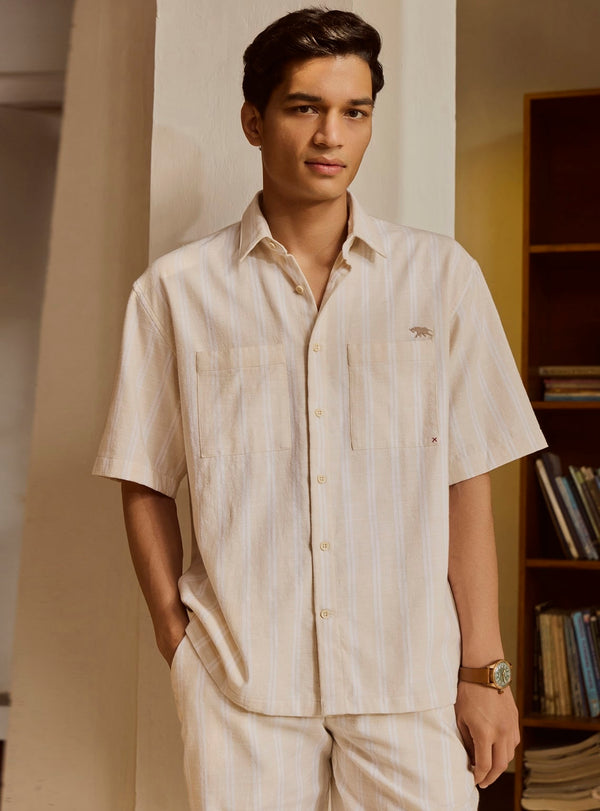 Latte Stripe Cotton Flex Shirt