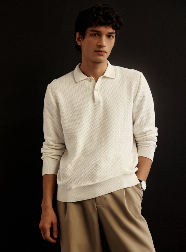 Zicron White Cotton Blend Pullover