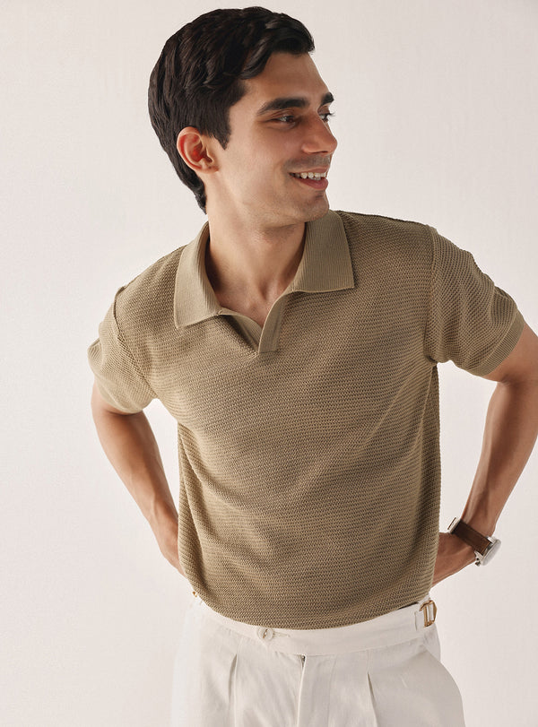 Rich Khaki Cotton Textured Polo