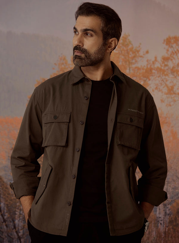 Deep-Walnut Cotton Overshirt