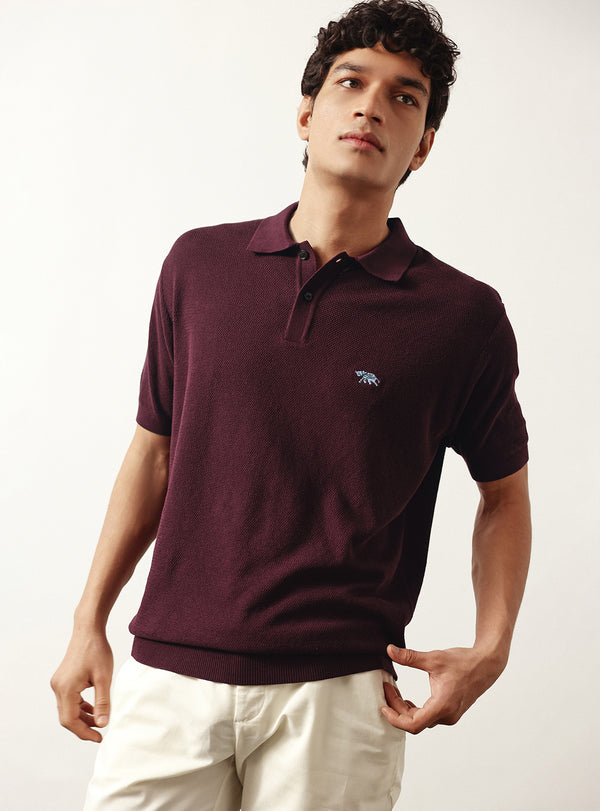 Wineberry Burgundy Cotton Viscose Polo