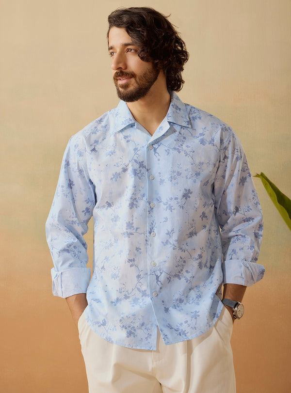 Sky Bloom Cotton Poplin Print Shirt