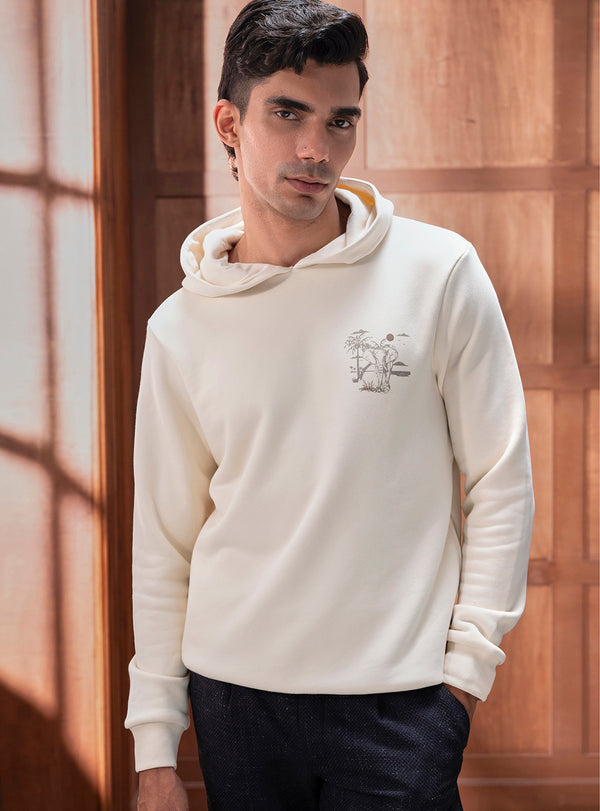 Vista White Cotton Blend Hoodie