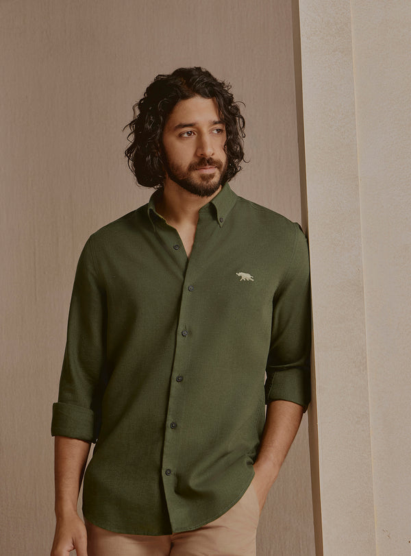 Seafoam Olive Linen Shirt