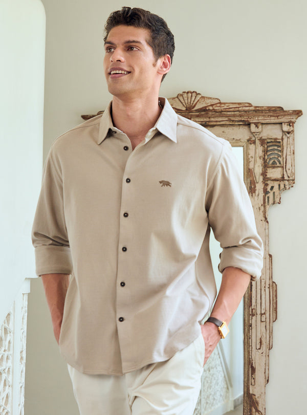 Quill Grey Cotton Blend Pique Shirt