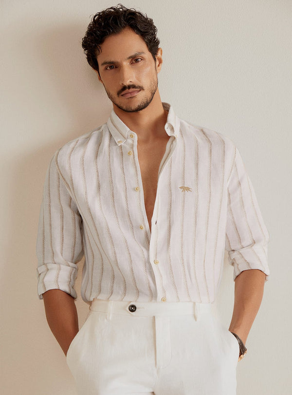 Beige Stripe Linen Shirt