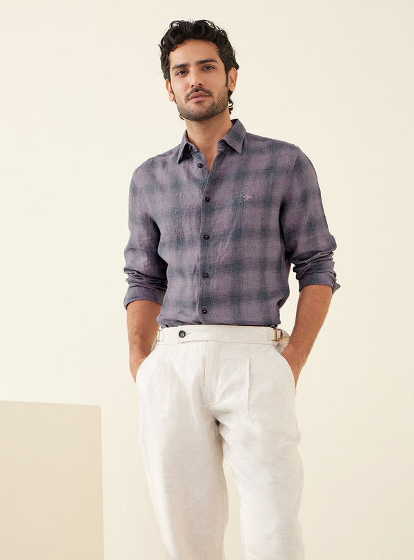 Lavender Check Linen Shirt