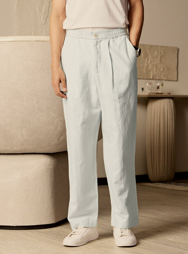 Light Blue Cotton Blend Trousers