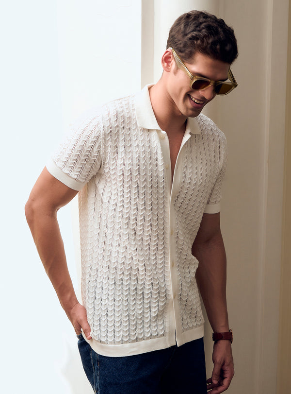 Mystic White Cotton Pointelle Shirt