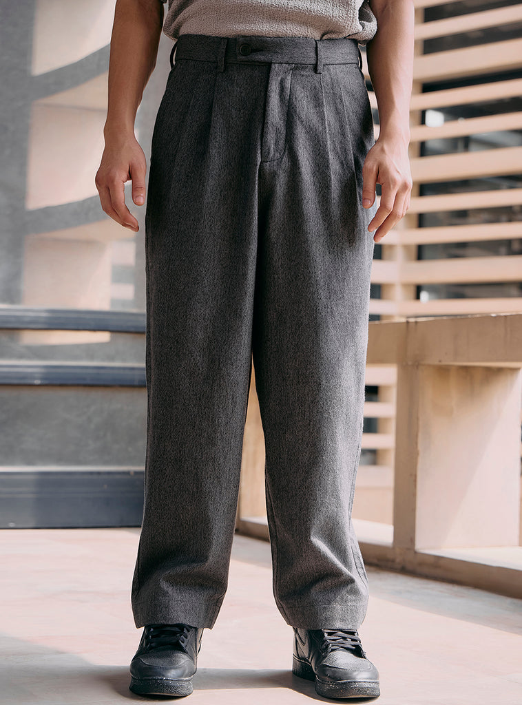 Buy Jaguar Grey Cotton Pleated Trousers | Casual Grey Solid