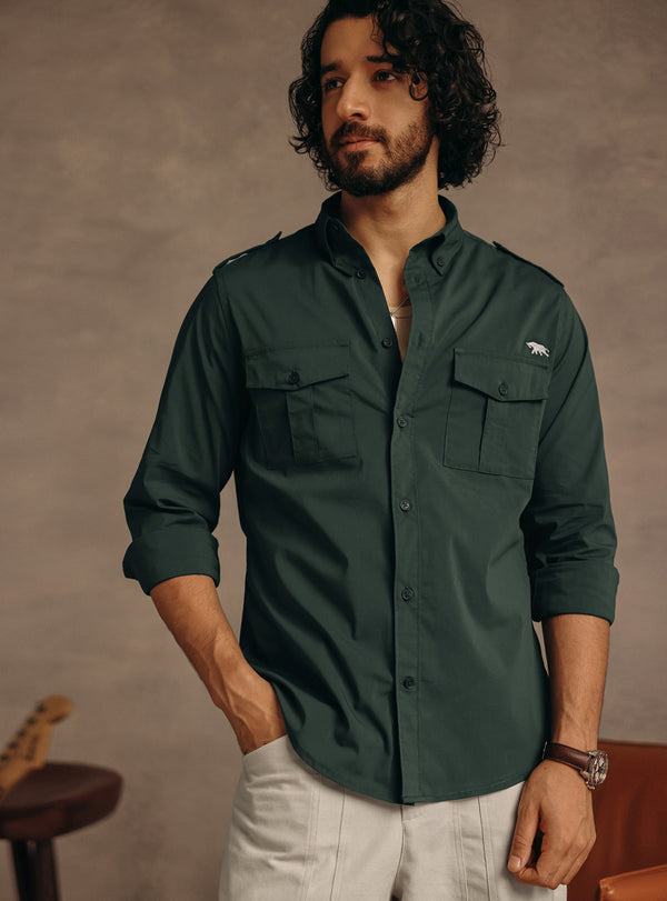 Jungle Olive Cotton Blend Shirt