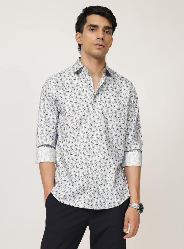 Sea Flora Print Cotton Shirt