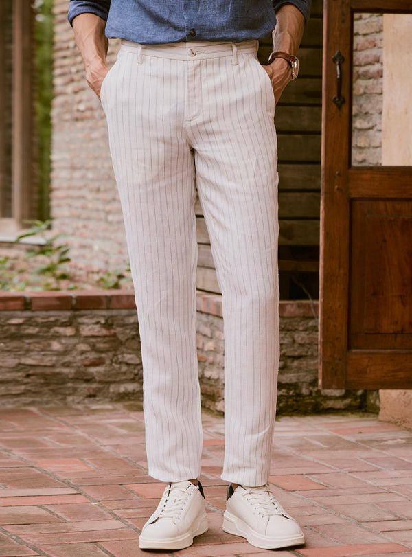 Alto Off-White Linen Dobby Trousers