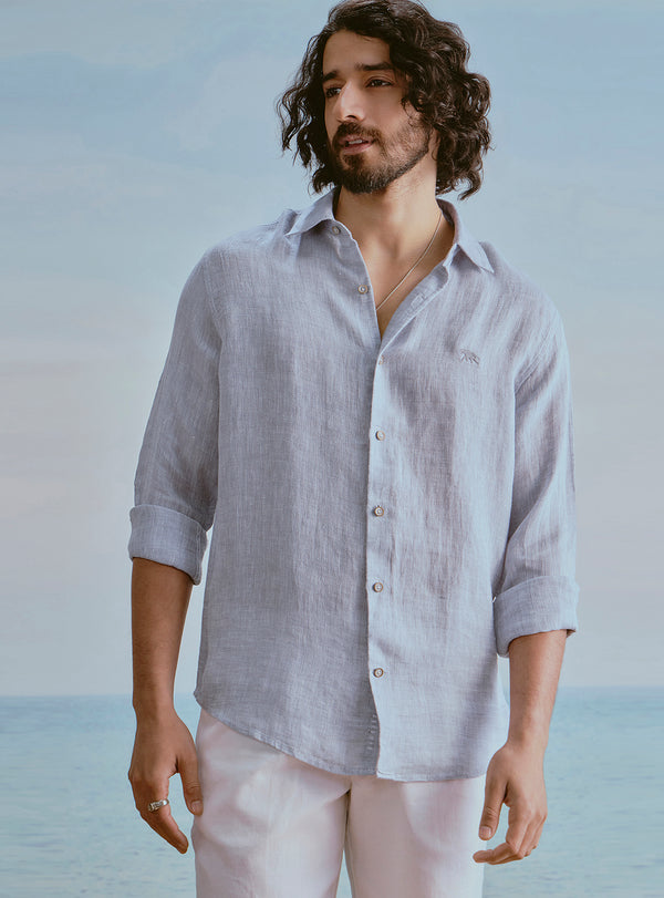Harbour Blue Linen Dobby Shirt