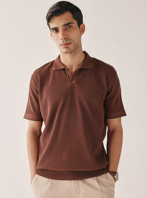 Mocha Rust Cotton Textured Polo
