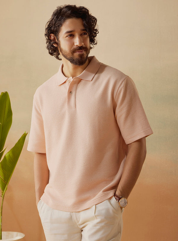 Dawn Pink Cotton Blend Jaquard Polo