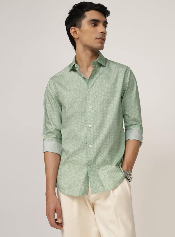 Mint Green Print Cotton Shirt