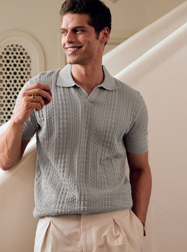 Bombay Grey Cotton Textured Polo