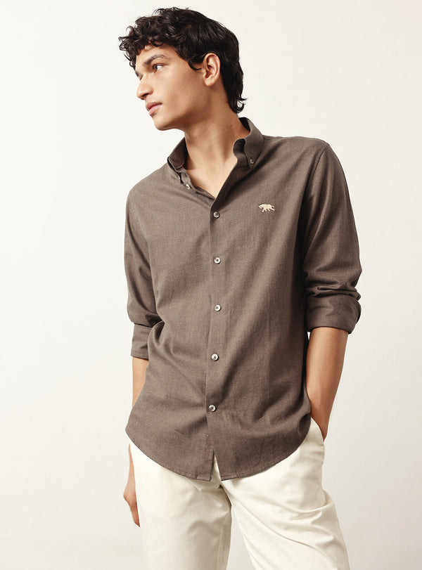 Zorba Brown Cotton Melange Shirt
