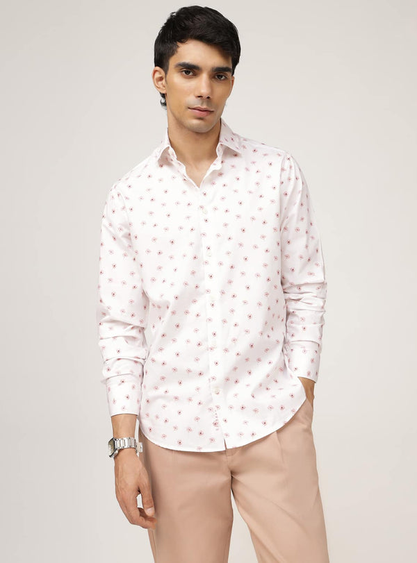 Coral Flora Print Cotton Shirt