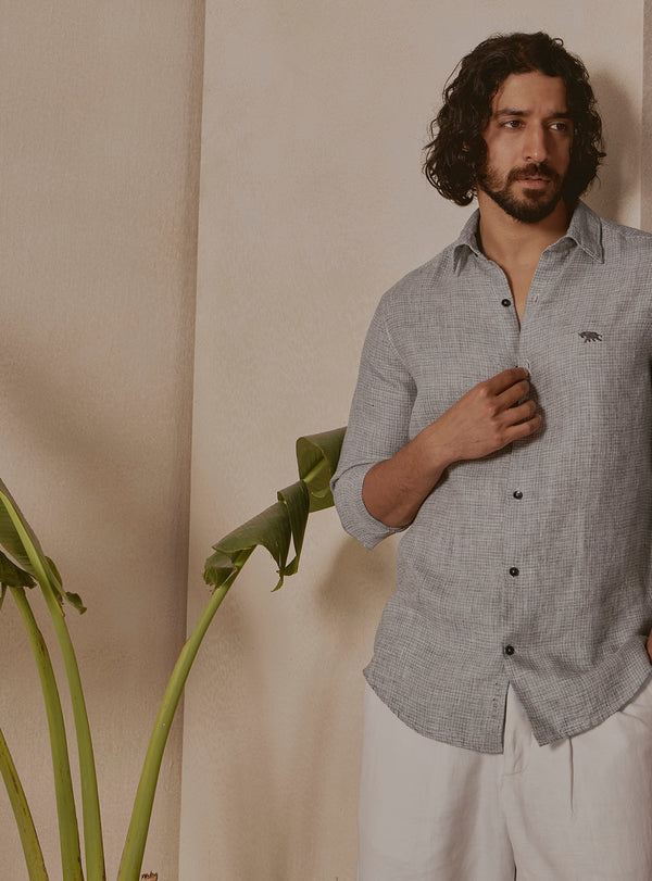 Mist Grey Linen Dobby Shirt