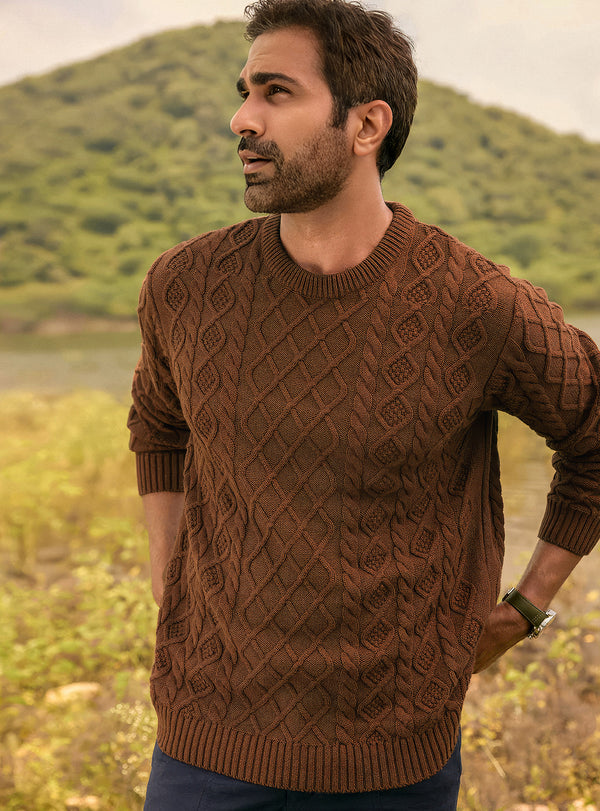 Rust Burn Cotton Melange Pullover