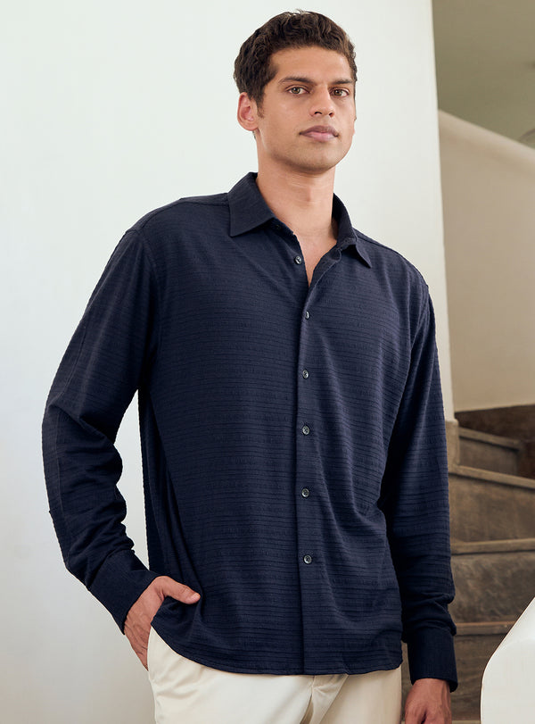 Berry Blue Cotton Blend Pointelle Shirt