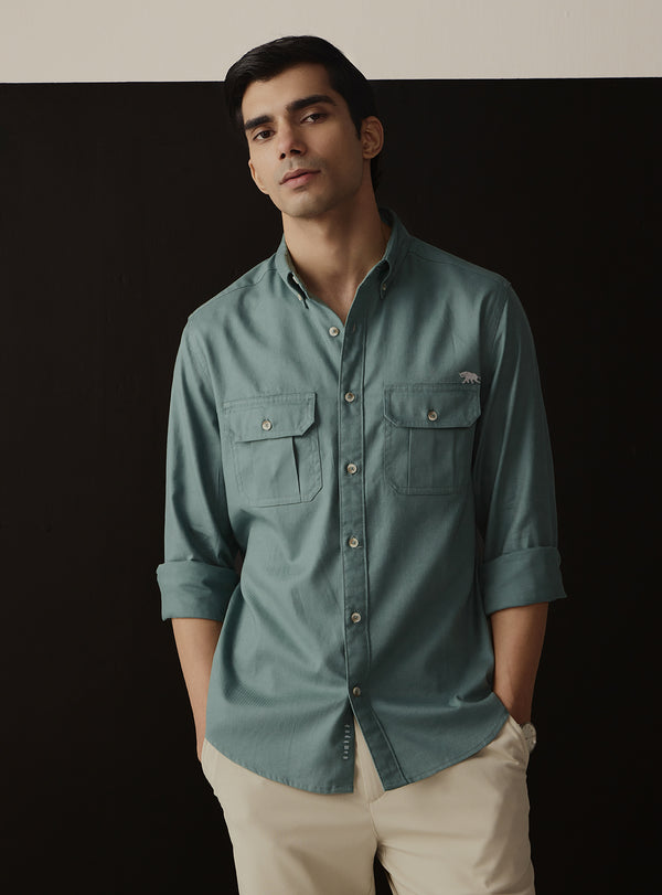 Modern Teal Blue Cotton Twill Shirt