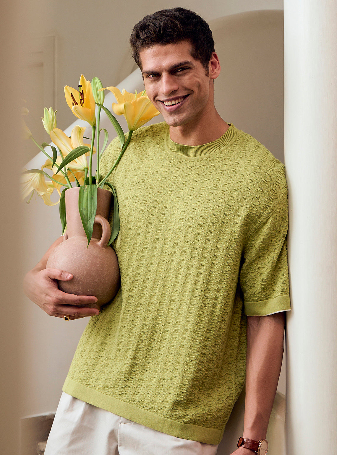 Pine Glade Cotton Pointelle Crew