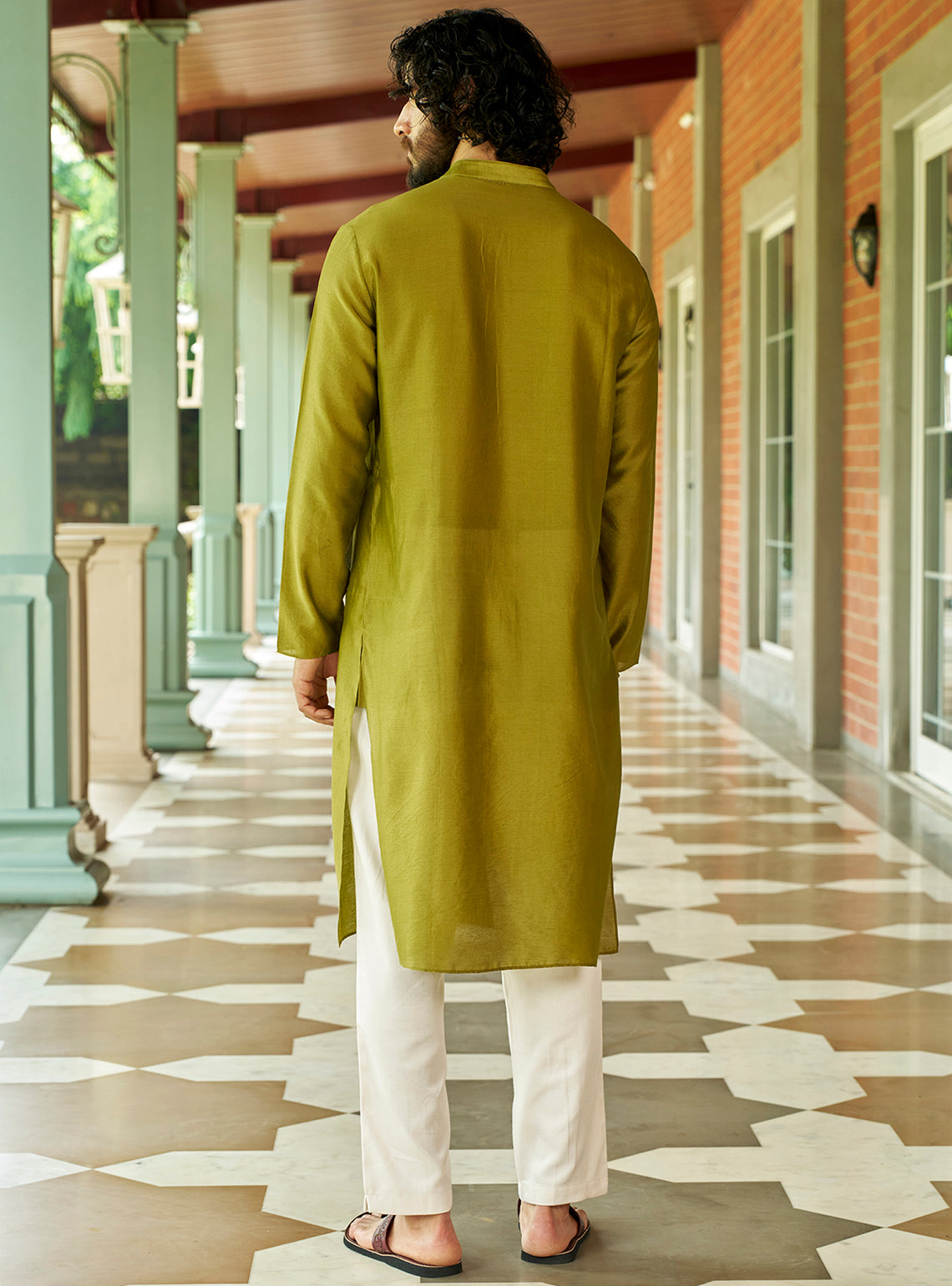 Vir Green Cotton Silk Kurta