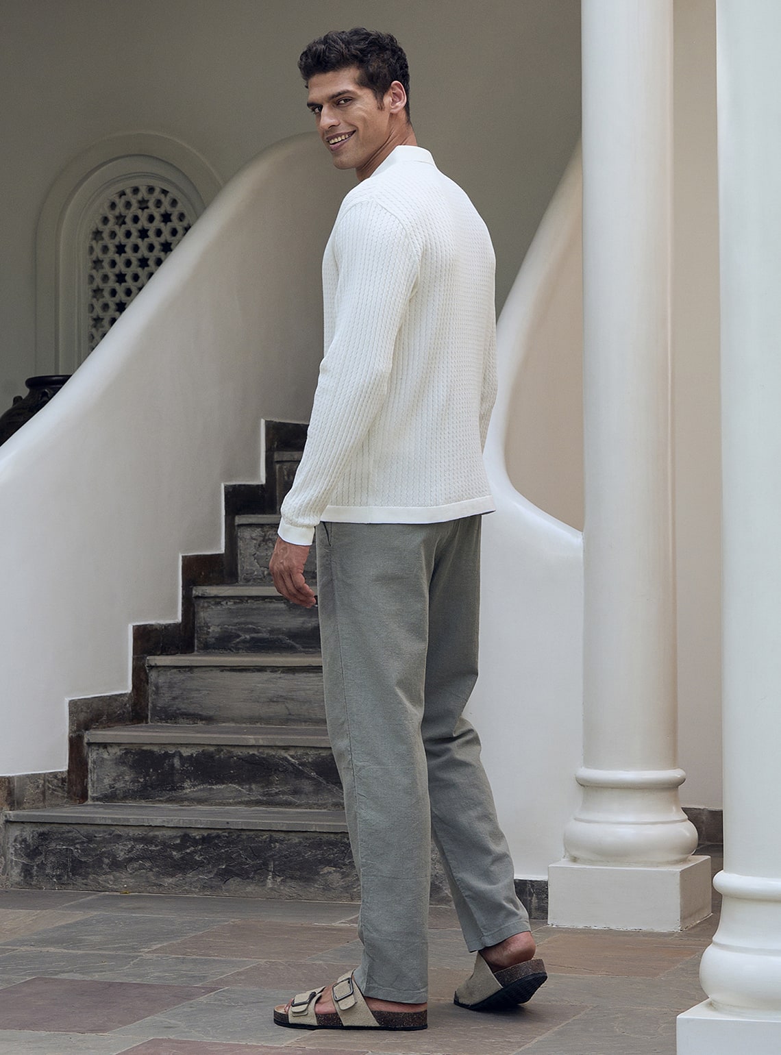 Iceberg White Cotton Micro Chevron Shirt