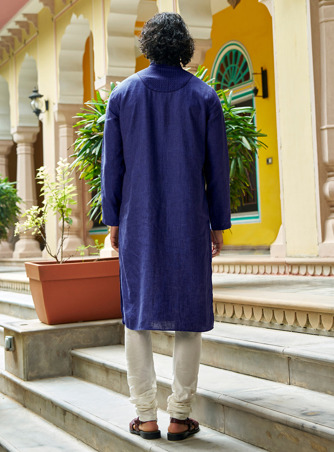 Neel Navy Linen Kurta