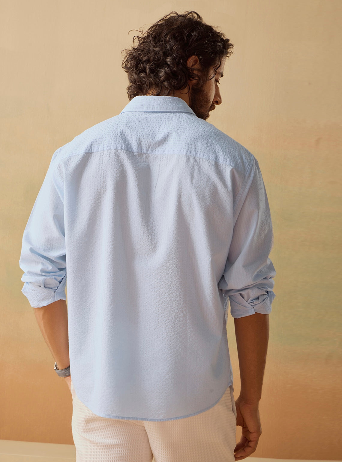 Ghost Blue Cotton Seersucker Shirt