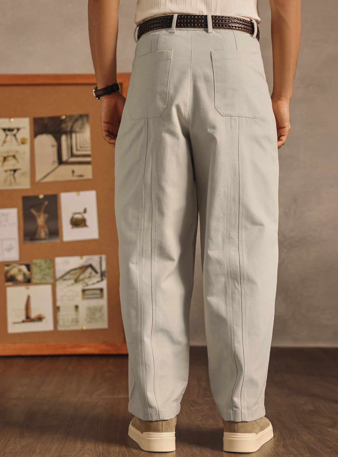 Ash Beige Cotton Canvas Trousers