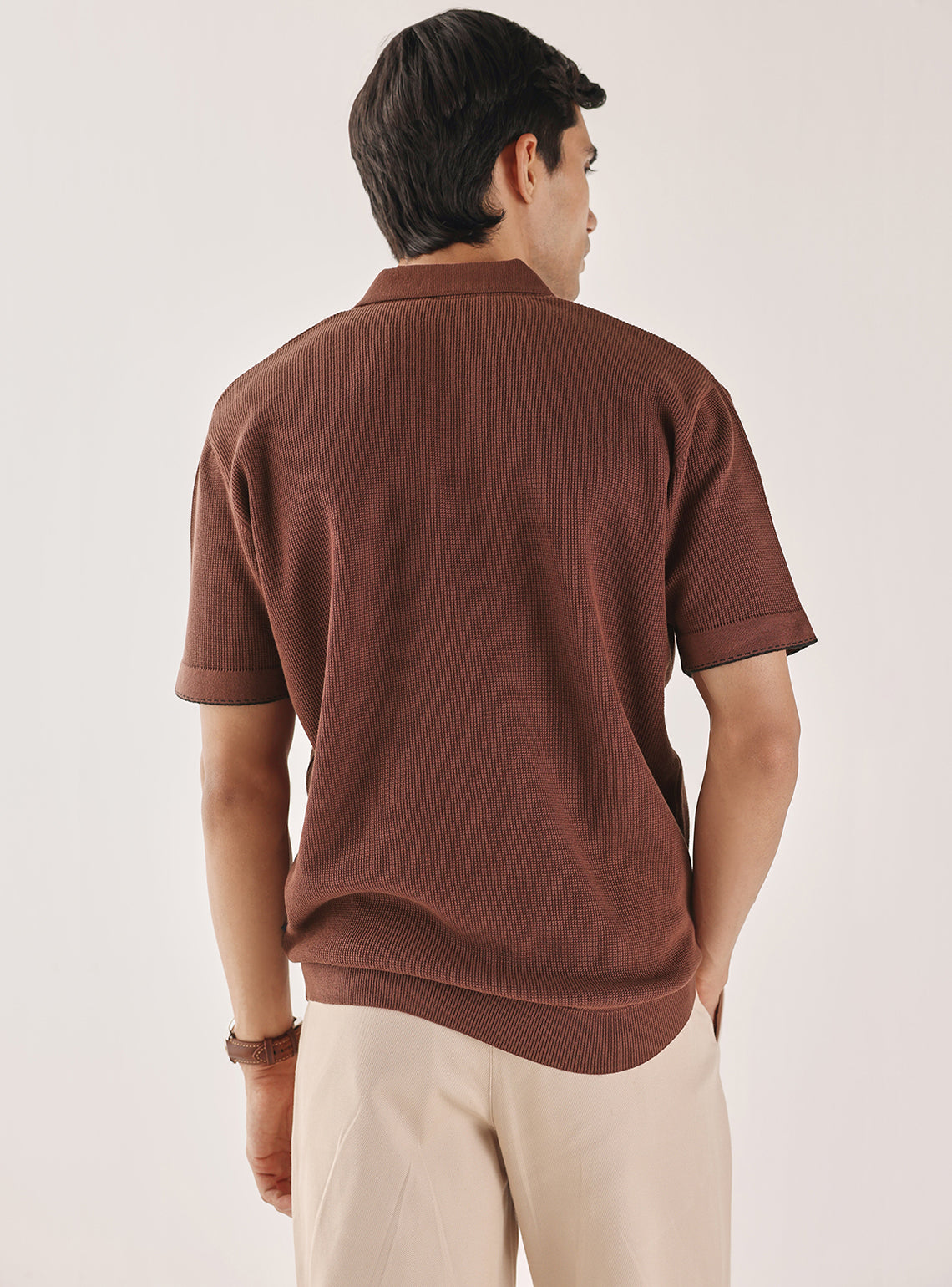 Mocha Rust Cotton Textured Polo