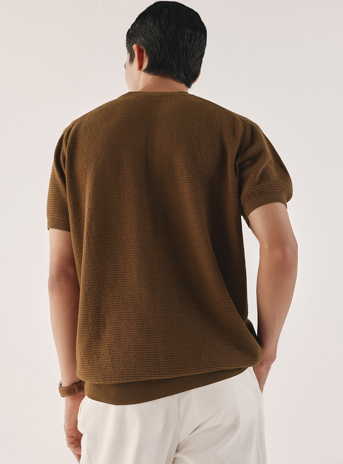 Derby Brown Cotton Textured Crew