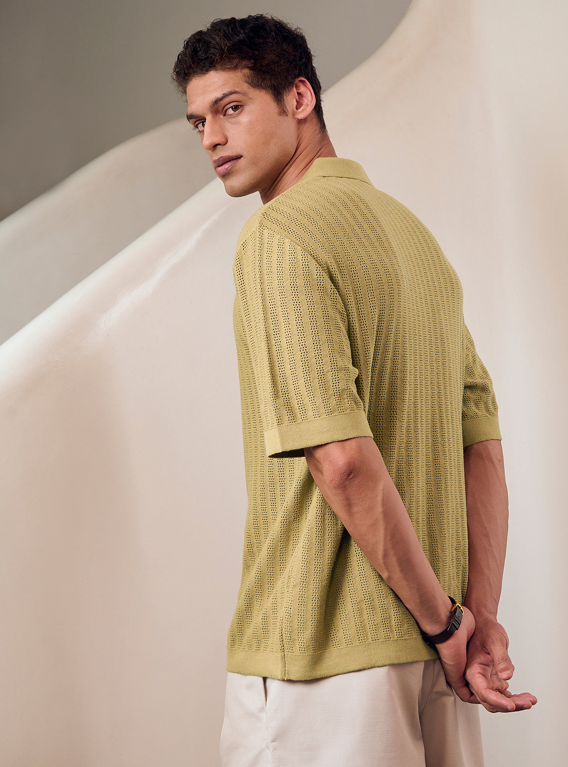 Yuma Olive Cotton Pointelle Shirt