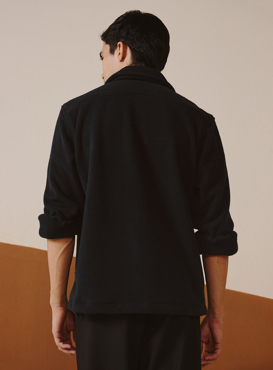 Jet Black Poly Fleece Overshirt